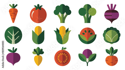 Flat design vegetable icons for healthy food concepts and lifestyle