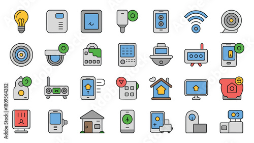 Smart home devices and automated systems in a modern house illustration