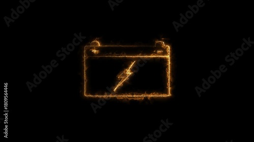 Electric Battery Symbol Glowing Energy Lightning Bolt Black Background power