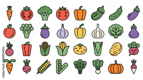Vibrant Assortment of Fresh Vegetables Icons Vector Illustration for Food