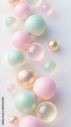 Soft pastel bokeh orbs blending pink, mint, and gold tones, minimal festive background.