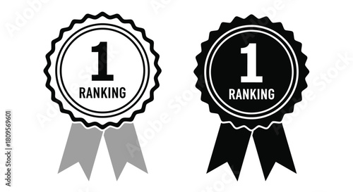 Number one ranking achievement medal badge award ribbon icon vector design set Vector