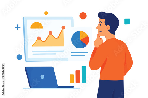 Man analyzing business growth with charts and laptop, illustrating data-driven decision making in modern business operations