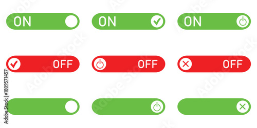 Modern On and Off Toggle Switch Buttons Vector Set – Minimal UI, App, and Web Interface Icons