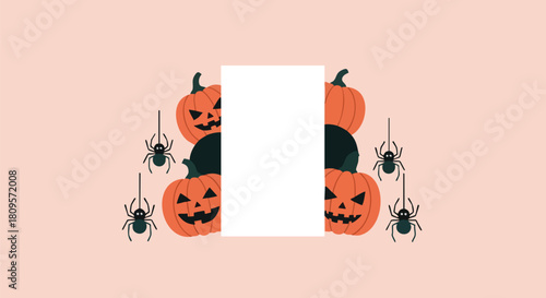 Spooky Halloween pumpkins and spiders with blank space for your message, perfect for invitations and social media posts this October 31st!
