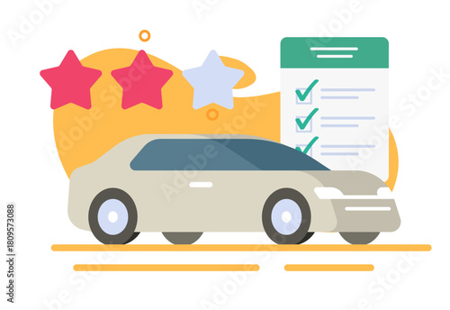 Car rating rank review stars check list report icon vector modern graphic design illustration, auto vehicle transport expertise checklist and history information service, automobile rental drive score