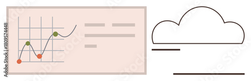 Line graph with data points inside a rectangle, cloud outline beside it. Ideal for analytics, data storage, business, forecasting, technology, networking abstract visualizations. Simple flat