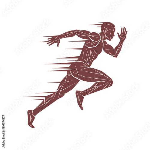 Dynamic geometric vector illustration of a male athlete sprinting with incredible speed and power, showcasing the essence of performance and rapid motion in a sleek, stylized design