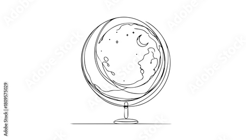 Single line drawing in modern minimalist style of lunar calendar for Chinese New Year on white background 