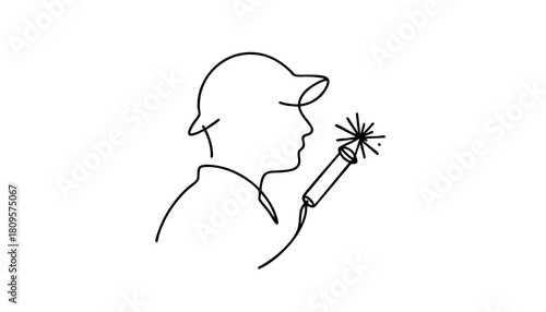 Single line drawing in modern minimalist style of firecrackers for Chinese New Year celebration on white background 