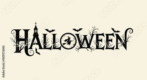 Spooky Halloween design with witch and bats for invitations and party decorations, perfect for social media posts, event posters, and creative seasonal promotions
