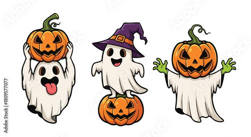 Spooky cute Halloween ghosts and pumpkins perfect for invitations, seasonal promotions, and delightful holiday designs that bring smiles to every viewer