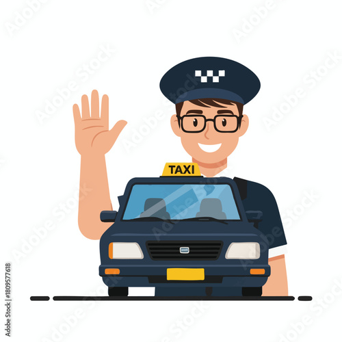Smiling Driver Standing by Taxi
