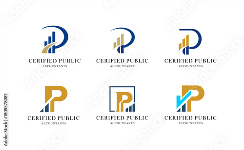 Professional CPA Logo Collection with Modern Letter P Design for Certified Public Accountants and Financial Branding