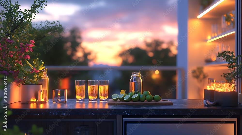 Obraz premium Sunset Drinks on Balcony.