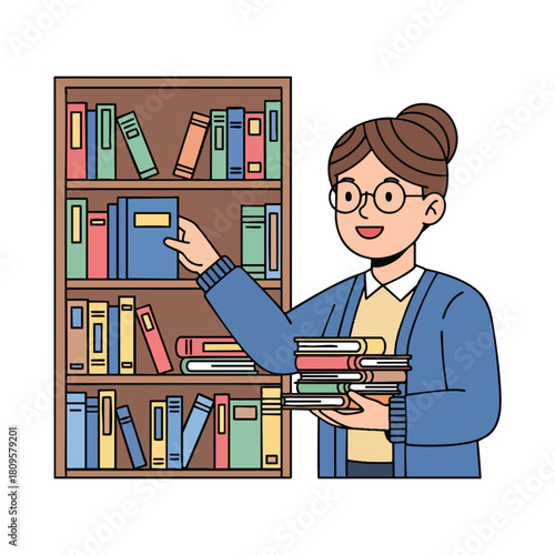 Woman browsing through bookshelves in a library or bookstore