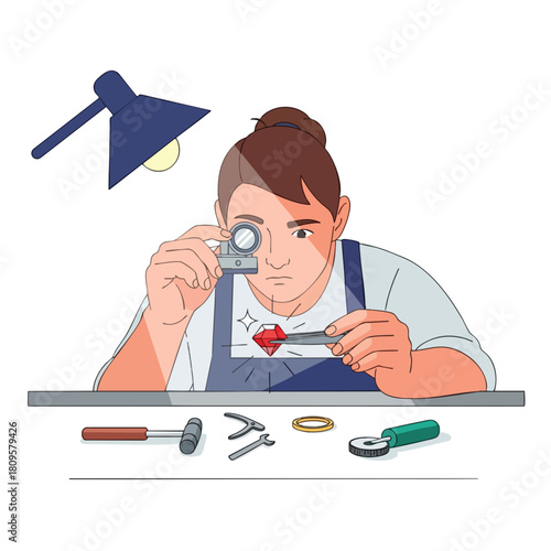 Jeweler Examining Gemstone under Magnifying Glass