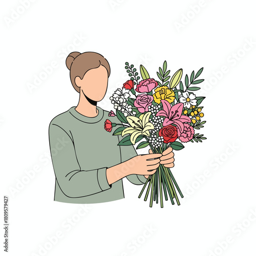 Woman Holding Colorful Bouquet of Flowers