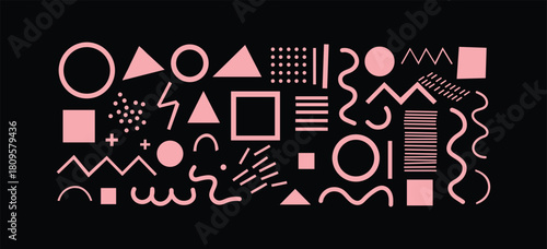 Funky crayon drawn geometric shapes and doodle lines. Colorful pencil or chalk drawn naive Swiss design aesthetic. Basic geometric shapes, dots, playful pattern, primitive forms and figures.