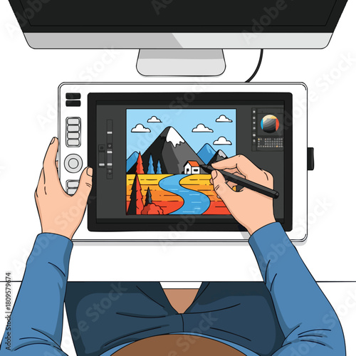 Digital Artist at Work with Graphic Tablet