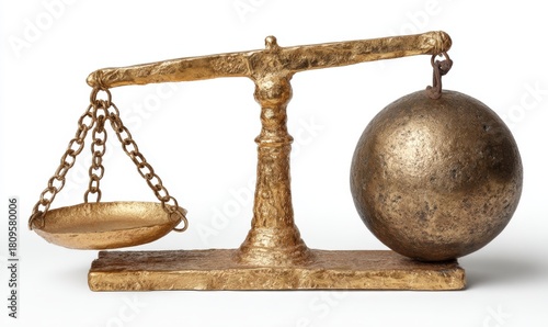 Uneven scale with a heavy sphere on one side, tilting it