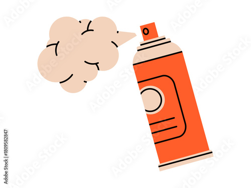Hand drawn cute illustration of insecticide spray. Flat vector household pesticide aerosol bottle doodle. Chemical bug protection icon. Home pest and parasite control. Isolated.