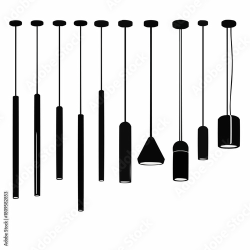 Collection of modern pendant lights in various shapes and sizes.