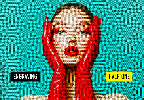 Engraving Halftone Photo Effect Mockup