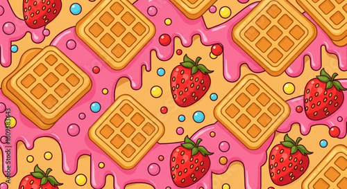 Sweet Dessert Texture Set with Waffle, Strawberry, and Sprinkle Patterns