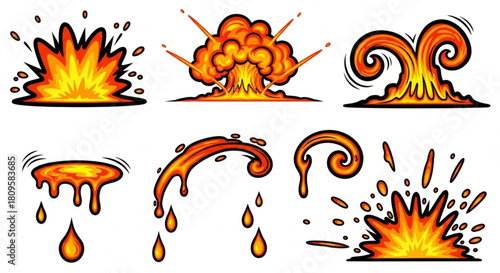 Lava Splash VFX Set with 2D Fire Drops and Dynamic Burst Effects