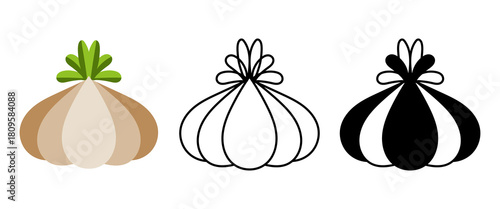 Flat vector artwork of garlic isolated on white background