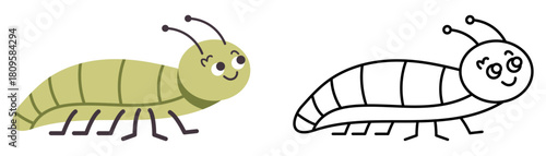 Modern flat vector artwork showing a cute caterpillar
