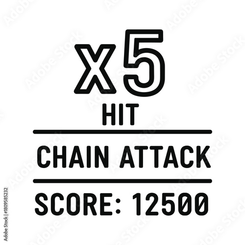 Video game interface element showing combo hit, chain attack, and score