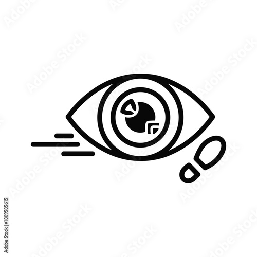 Eye icon with motion lines and footprint, symbolizing tracking and privacy