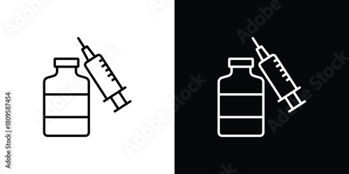 Vaccine vial icon eps. thin, line, outline and stroke style set