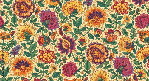 Vibrant Floral Pattern with Intricate Details and Rich Colors.