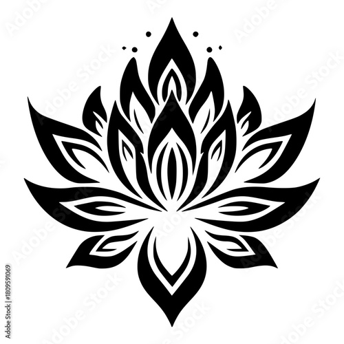 Minimalist black and white lotus flower vector illustration for yoga studio logo design and spiritual art projects vector