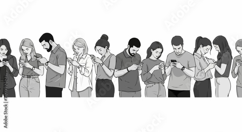 People Engrossed in Smartphones - A Modern Social Commentary.
