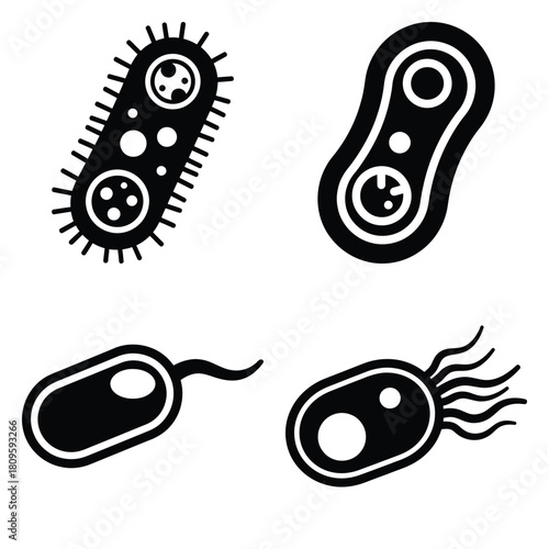 bacteria cell vector icons– simple hospital and medical safety symbols