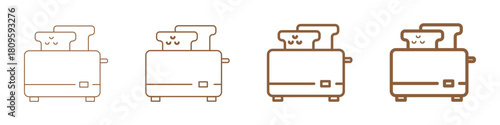 Toaster linear icons set isolated on transparent background. Simple kitchen appliance symbols for bread, breakfast, and home cooking themes. Editable stroke.