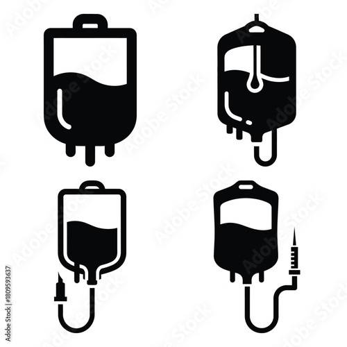 blood bag vector icons– simple hospital and medical safety symbols