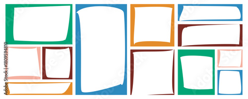 A set of empty frames. Empty speech bubbles. A large collection of colored text boxes.
