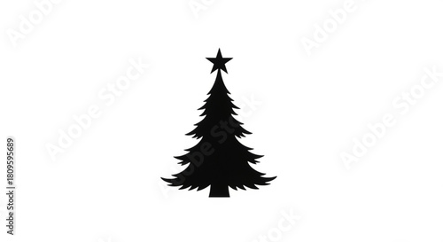 Minimalist Black Christmas Tree Silhouette Icon with Star Topper