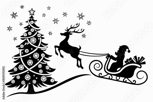 christmas sihouette black vector white background 