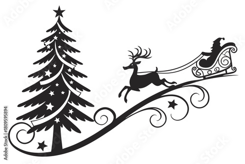 christmas sihouette black vector white background 