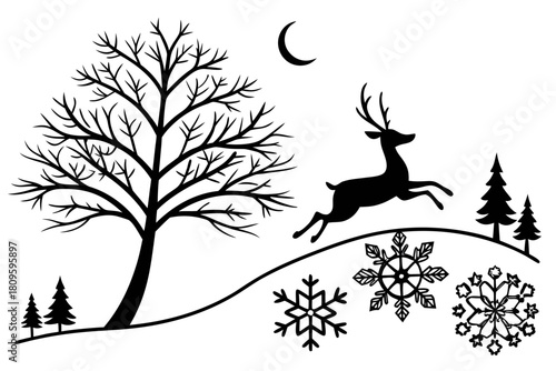 christmas sihouette black vector white background 
