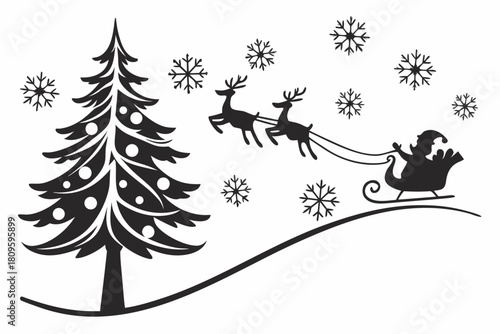 christmas sihouette black vector white background 