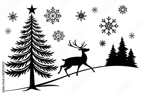 christmas sihouette black vector white background 