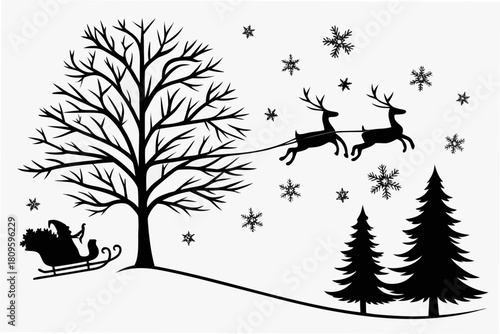christmas sihouette black vector white background 