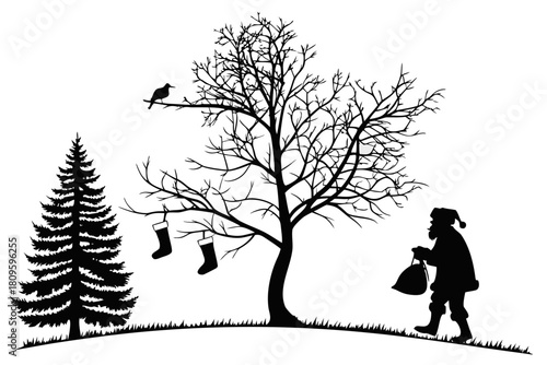 christmas sihouette black vector white background 